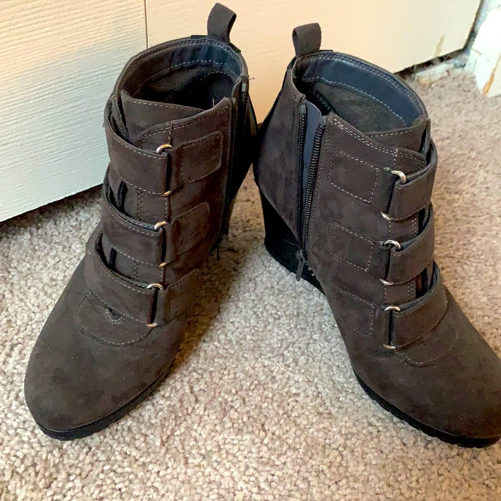 Gray zip up booties